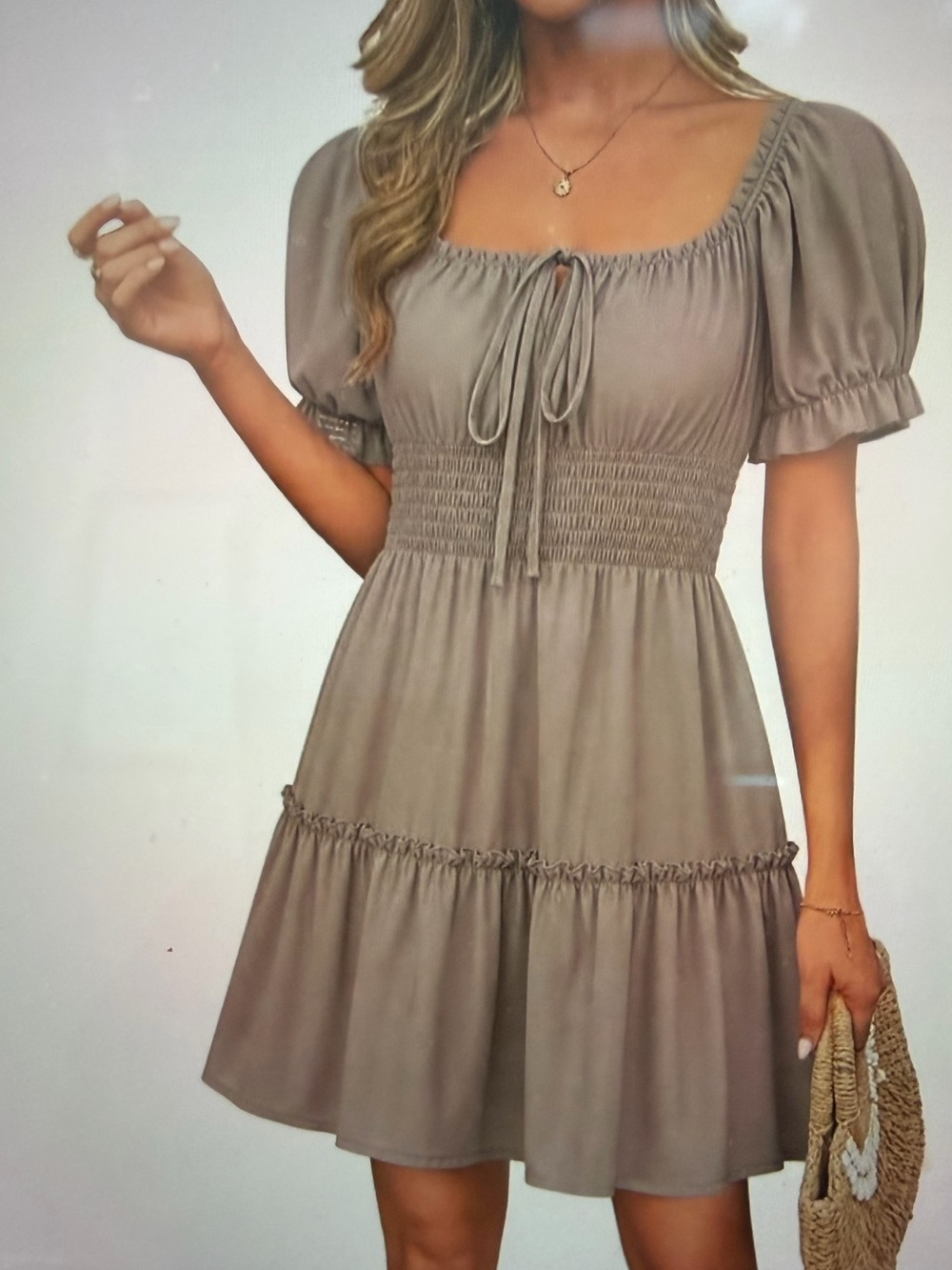 Smocked Waist Puff Sleeve Mini Dress - NWOT- Size S